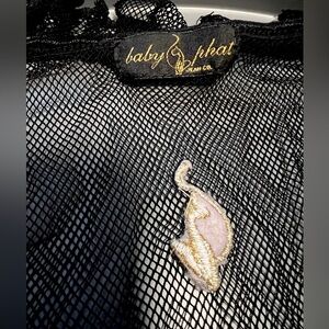 Baby Phat Black Mesh Top with Gold Embroidery